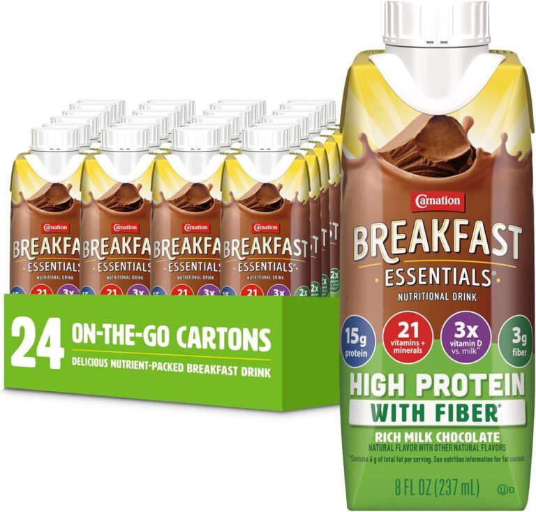 Carnation Breakfast Essentials High Protein with Fiber Ready-to-Drink, 8 FL OZ Carton, Rich Milk Chocolate (Pack of 24)