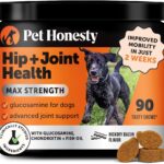 Pet Honesty Hip & Joint Health Max Strength  Dog Joint Support Chews with Glucosamine Chondroitin & Omega-3s  Joint Supplement for Dogs to Support Mobility, Flexibility & Comfort  Bacon (90 ct)