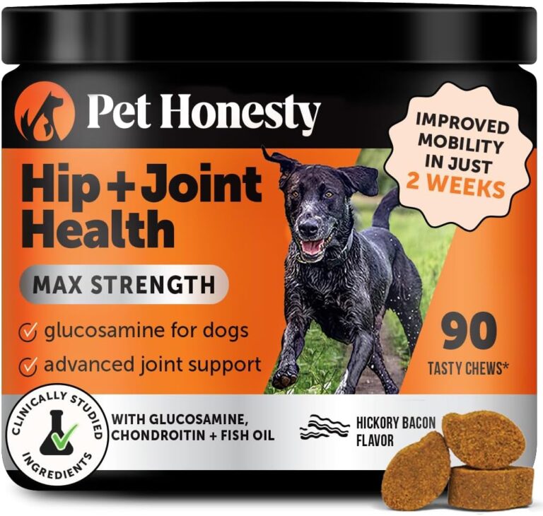 Pet Honesty Hip & Joint Health Max Strength  Dog Joint Support Chews with Glucosamine Chondroitin & Omega-3s  Joint Supplement for Dogs to Support Mobility, Flexibility & Comfort  Bacon (90 ct)