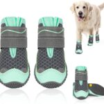 SlowTon Dog Shoes for Large Small Medium Dogs - Breathable Dog Boots for Summer Hot Pavement, Paw Protector for Outdoor Walking Winter Snow, Anti-Slip Rubber Dog Booties for Hardwood Floor (Green, 6)