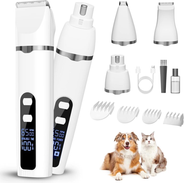 Sddiokyc Dog Grooming Kit Hair Clipper with LCD Display - Low Noise Pet Hair Trimmer, Dog Nail Grinder Clippers for Grooming, Rechargeable Cordless Waterproof Paw Trimmer for Cats and Other Pets