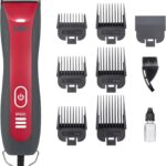 Kong 3-Speed Dog Clipper Grooming Kit  Stainless Steel Blade, Waterproof, LED Spotlight, 6 Guide Combs, 10-Foot Cord, Ergonomic Handle  Red/Gray, All Coat Types