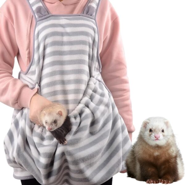Ferret Sling Carrier - Fleece Small Pet Carrier Bag Soft Breathable Hands Free Shoulder Front Chest Apron Bonding Pouch Accompany Carrier for Small Dog Cat Ferret Rabbit (Grey)