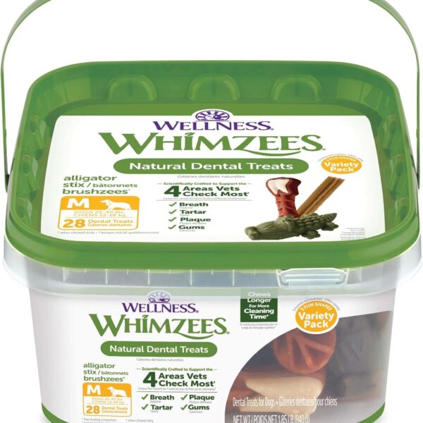 Whimzees Wellness Variety Pack Dog Dental Treats, Natural Chews, Medium Size, (28 Count)