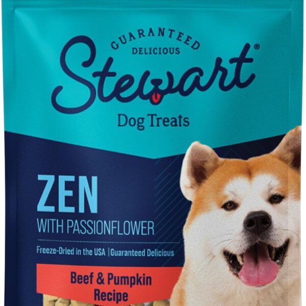 Stewart Freeze Dried Dog Treats, Zen Beef & Pumpkin, Anxiety Relief, Grain Free, 4 Ounce Resealable Pouch, Made in USA