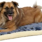 MidWest Homes for Pets QuietTime Reversible Paw Print Pet Bed, Soft Faux Fur & Fleece 36-Inch Crate Mat for Medium to Large Dogs, Machine Washable, Blue and Cream