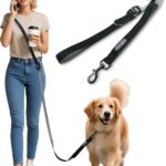 Anccoplus Hands Free Dog Leash, Multifunctional Crossbody Running for Dogs, Ultra-Light Dog Training Leash with Secure Clip, Short & Long Leashes, Adjustable Service Dog Leashes (Black Gray)