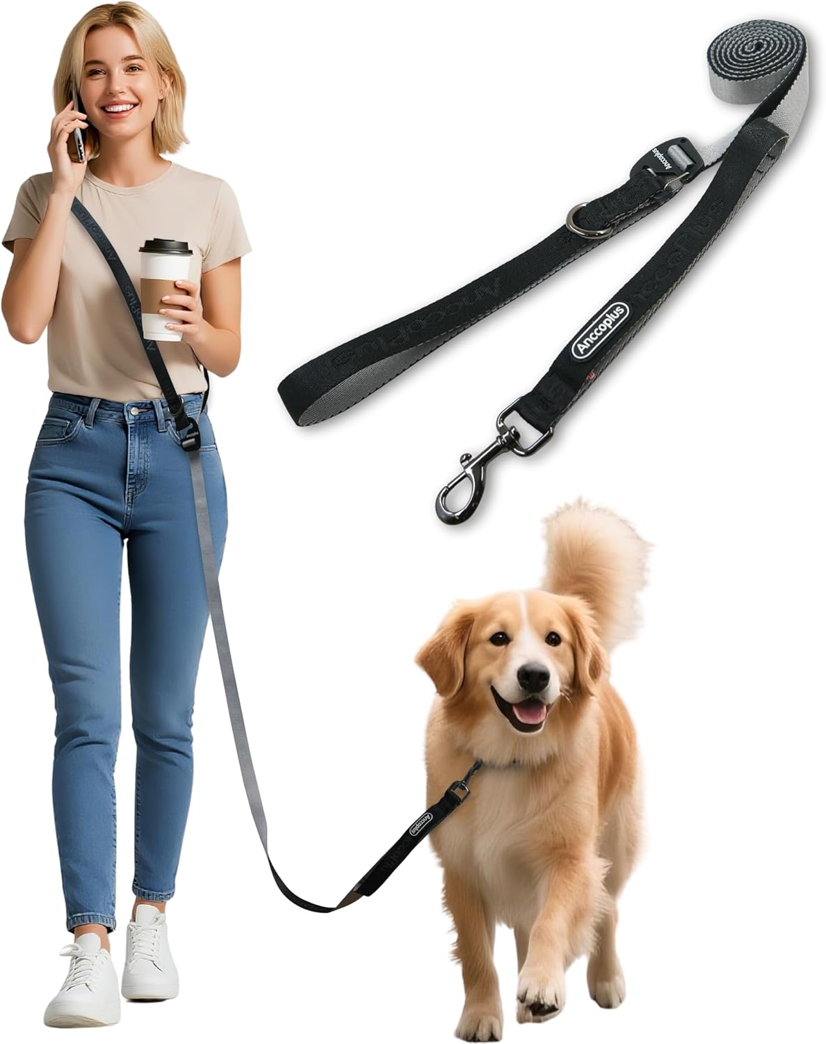 Anccoplus Hands Free Dog Leash, Multifunctional Crossbody Running for Dogs, Ultra-Light Dog Training Leash with Secure Clip, Short & Long Leashes, Adjustable Service Dog Leashes (Black Gray) Anccoplus Hands Free Dog Leash, Multifunctional Crossbody Running for Dogs, Ultra-Light Dog Training Leash with Secure Clip, Short & Long Leashes, Adjustable Service Dog Leashes (Black Gray)