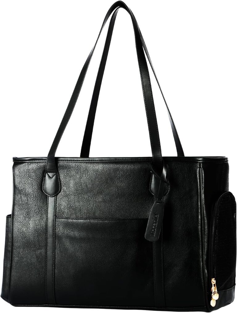 Stylish Dog Purse Carrier, Leather Pet Carrier Bag for Small Dogs Cats Puppy, Airline Approved Soft-Sided Carrier Black