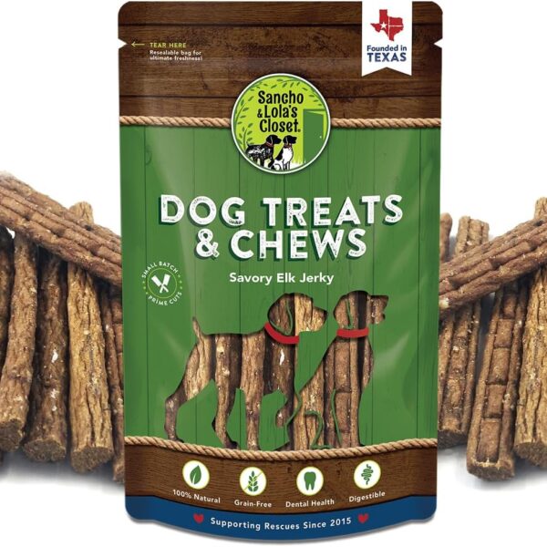 100% Natural Elk Jerky Dog Treats by Sancho and Lolas (12 Pack) Packed with Lean Protein for a Healthy Snack - Made in The USA