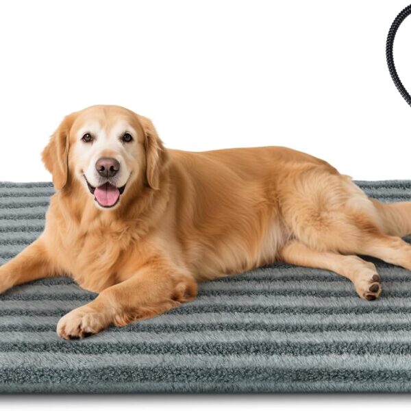 Large Pet Heating Pad, Waterproof Heated Dog Cat Bed with 11 Adjustable Temperatures & 24H Timer, Auto Shut-Off, Chew-Resistant Cord, Washable Cover, Indoor Electric Heating Mat, Grey, L(35" x 24")