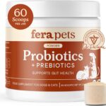 Fera Pets Probiotics for Dogs & Cats with Prebiotics - USDA Organic - Gut Health Powder Supplement with 12 Strains and 5 Billion CFUs - Supports Immunity, Energy and Skin & Coat - 60 Scoops