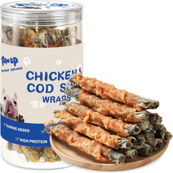 PAWUP Dog Treat Chicken Wrapped Cod Skins, Fish Chews Rolls for Medium Dogs, Healthy, Rawhide-Free, 12.5 oz