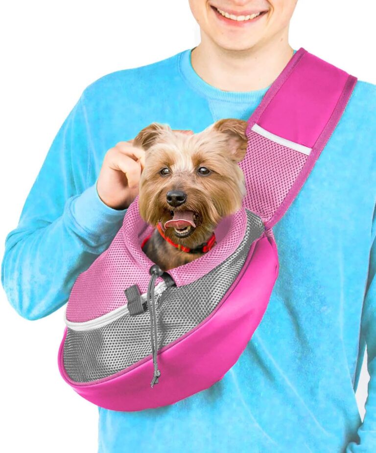Cuddlissimo! Pet Sling Carrier - Carefully Sized for Teacup & Toy Breed Puppies & Cats (Under 6lb) - Soft Pouch for Small Dogs, Yorkies, Chihuahuas - Ideal for Hands-Free Travel & Walks (Pink)