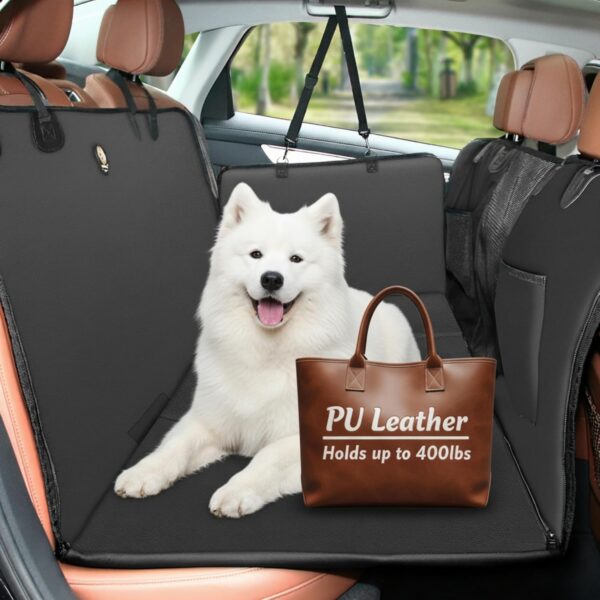 Tails & Tales Back Seat Extender for Dogs, Waterproof Dog Car Seat Cover with Hard Bottom, 2025 Upgraded Double-Thick PU Leather, Anti-Scratch, Supports up to 400 lbs, Safer, Easy to Use and Clean