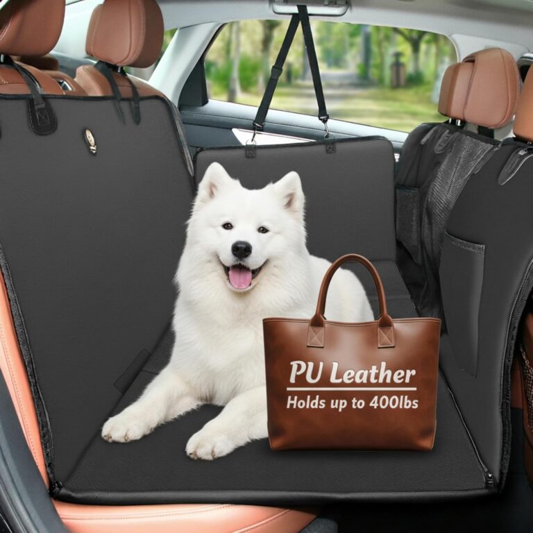 Tails & Tales Back Seat Extender for Dogs, Waterproof Dog Car Seat Cover with Hard Bottom, 2025 Upgraded Double-Thick PU Leather, Anti-Scratch, Supports up to 400 lbs, Safer, Easy to Use and Clean