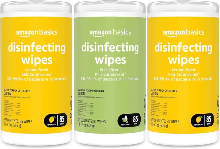 Amazon Basics Disinfecting Wipes, Lemon & Fresh Scent, Sanitizes/Cleans/Disinfects/Deodorizes, 255 Count (3 Packs of 85)