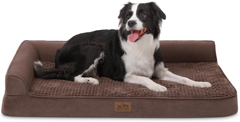Orthopedic Dog Bed for Large Size Dog, XL Dogs Crate Bed, L Shaped Foam Anti-Slip Bottom Pet Cat Sofa with Washable Removable Cover, Suitable for Pet Up to 100 lbs, 42x30x7.5 inch, Brown