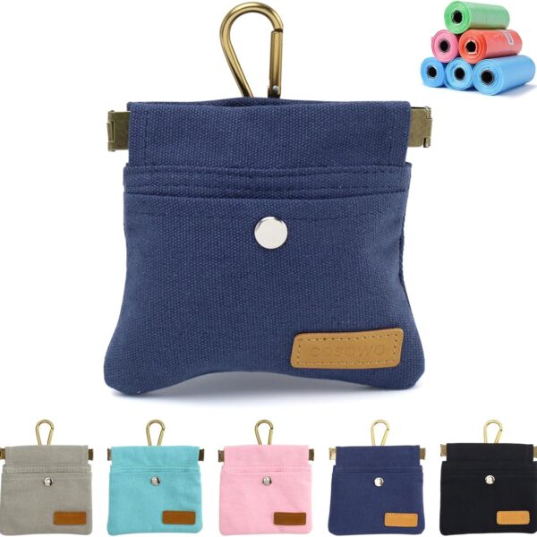 Dog Treat Pouch, Hand Free Dog Training Treat Bag with Carabiner & Magnetic Buckle, Auto Closing Pet Walking Bag for Puppy Travel or Outdoor Use, Pet Feed Snack Reward Pocket, Navy
