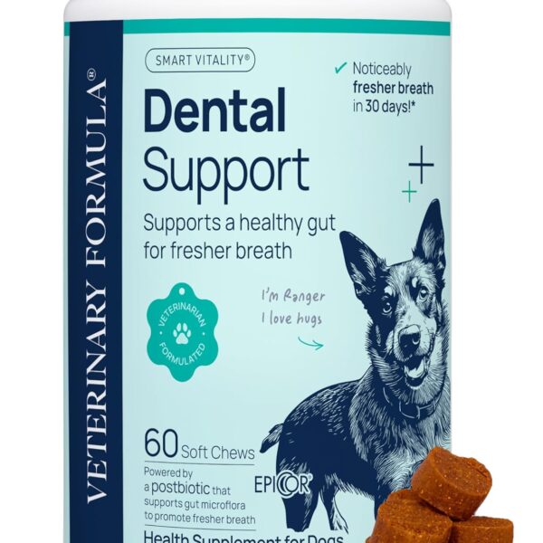 Veterinary Formula Dental Health Supplement for Dogs  Vet-Formulated Chews with EpiCor & Kelp  Smart Vitality Supports Plaque, Tartar, Breath & Oral Health, 60 Soft Chews