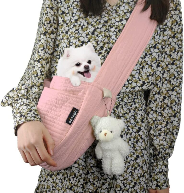 NATUYA Small Dog Carrier Sling, Adjustable Strap Lightweight Comfy Puppy Pouch, Hand Free Pet Dog Sling Walking Subway Travel Toy Dog Carrying Bag (Pink,Adjust Strap-Canvas)