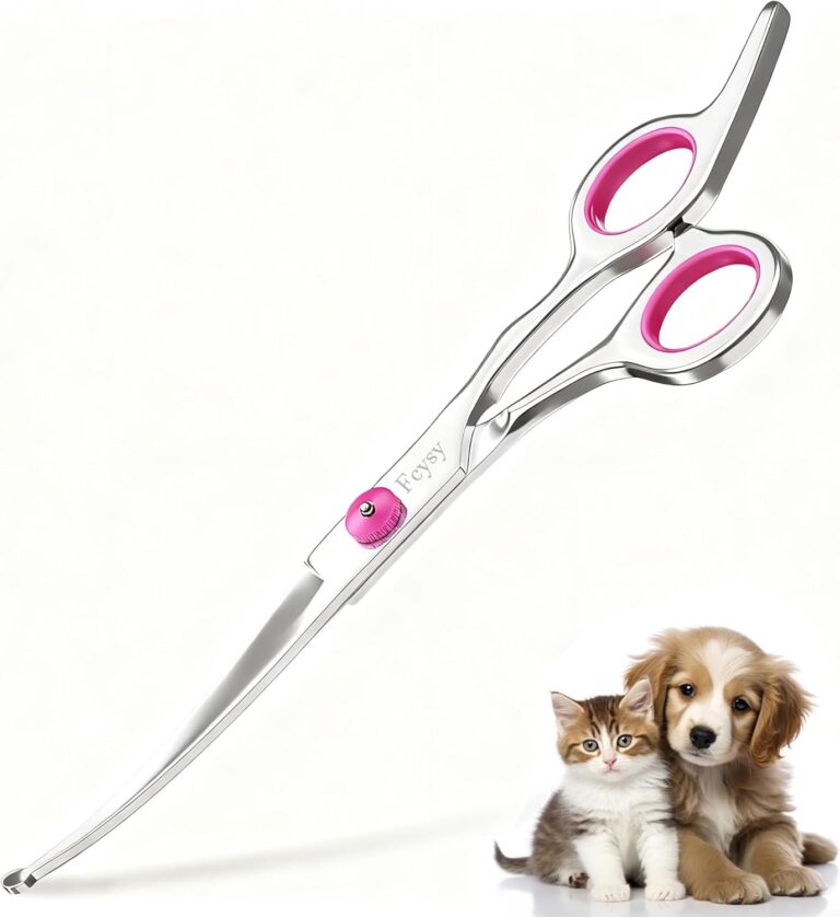 Curved Scissors for Dog Grooming, Fcysy Stainless Steel Pet Grooming Shears with Safety Round Tip, Curved Dog Grooming Scissors for Dogs & Cats Face, Legs, Ears  Pink
