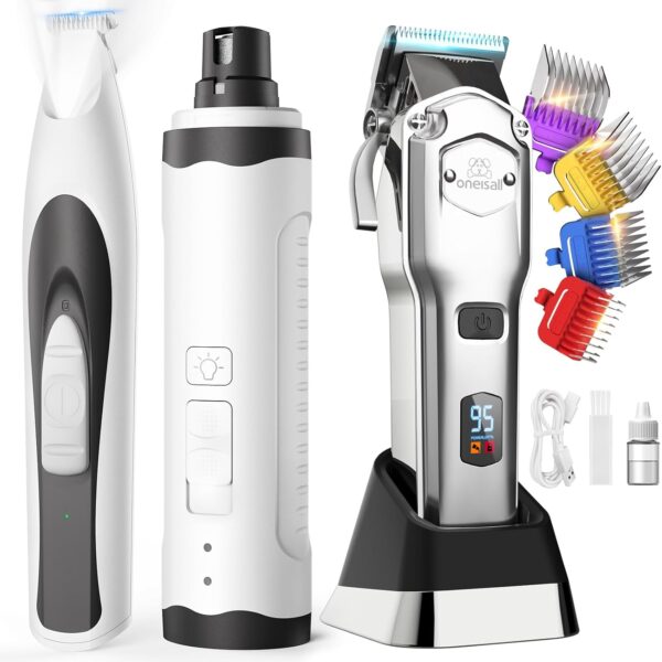 oneisall Dog Clippers for Grooming Thick Hair Professional, Quiet Dog Trimmer for Paws Nail Grinder Paw Trimmer with 2 LED Lights