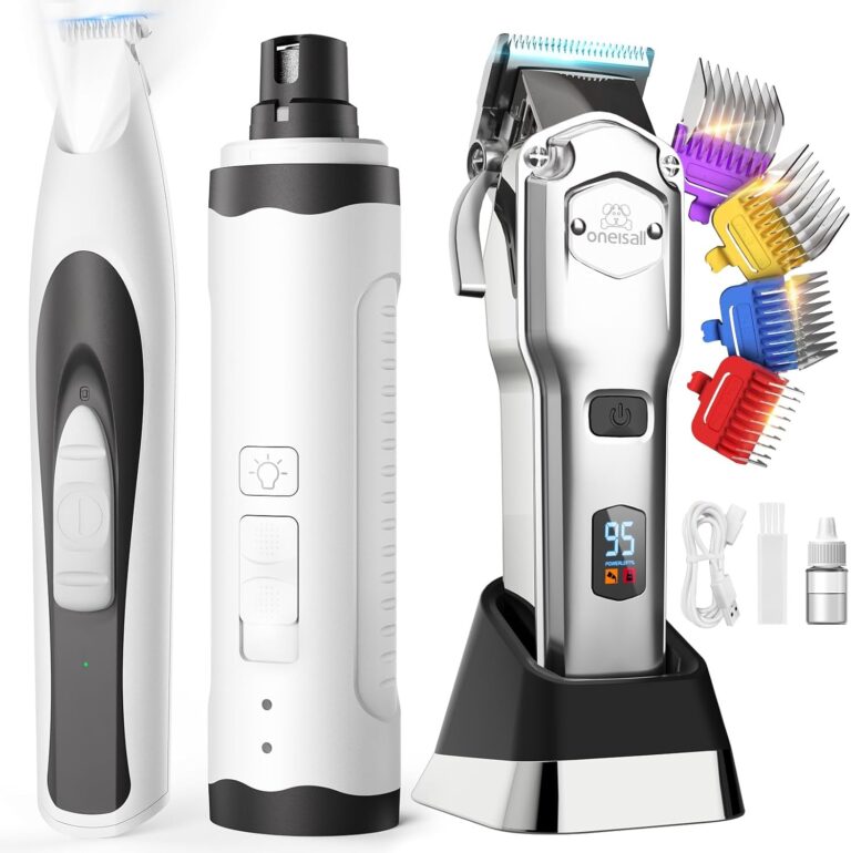 oneisall Dog Clippers for Grooming Thick Hair Professional, Quiet Dog Trimmer for Paws Nail Grinder Paw Trimmer with 2 LED Lights