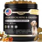 POPPAW Advanced Calming Chews for Dogs-Brain & Composure Support with 7 Mushrooms, Ashwagandha, Omega-3 DHA & EPA, Anxiety Relief Dog Calming Treat, All Breeds & Sizes, Chicken Flavor, 135Ct