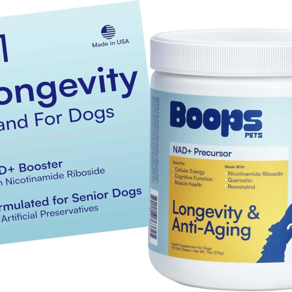NAD+ Precursor & Senior Dog Supplement - 90 Soft Chews & Vitamins - NMN Alternative for Longevity, Anti-Aging & Energy - Nicotinamide Riboside, Resveratrol, Quercetin, Made with Pasture-Raised Chicken