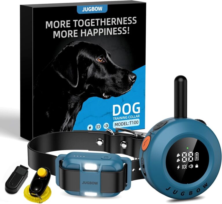 Jugbow Dog Shock Collar - 3/4 Mile Dog Training Collar with Remote for Large Medium Dogs, Rechargeable IPX8 Waterproof E-Collar with 3 Training Modes, LED Light & Security Lock (Blue)