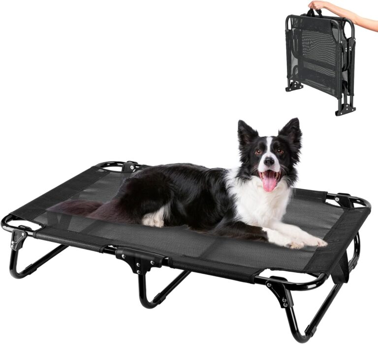 Ipixune Foldable Elevated Dog Bed, 36"x23"x7" Raised Pet Bed with No Setup, Outdoor DogBed with Breathable Mesh, No-Slip Feet Durable Dog Cots Bed for Medium Sized Dogs, Black
