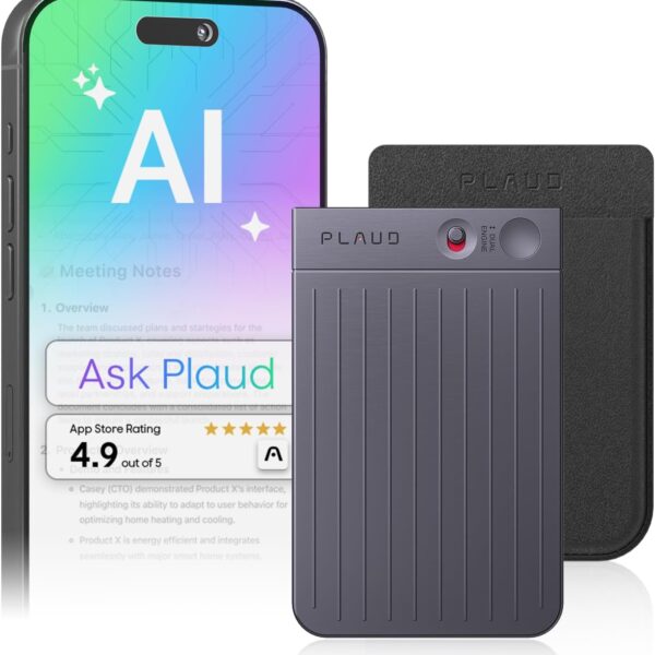 Plaud Note AI Voice Recorder, Voice Recorder w/Case, App Control, Transcribe & Summarize with AI Technology, Support 112 Languages, 64GB Memory, Audio Recorder for Lectures, Meetings, Calls, Black