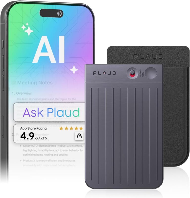 Plaud Note AI Voice Recorder, Voice Recorder w/Case, App Control, Transcribe & Summarize with AI Technology, Support 112 Languages, 64GB Memory, Audio Recorder for Lectures, Meetings, Calls, Black