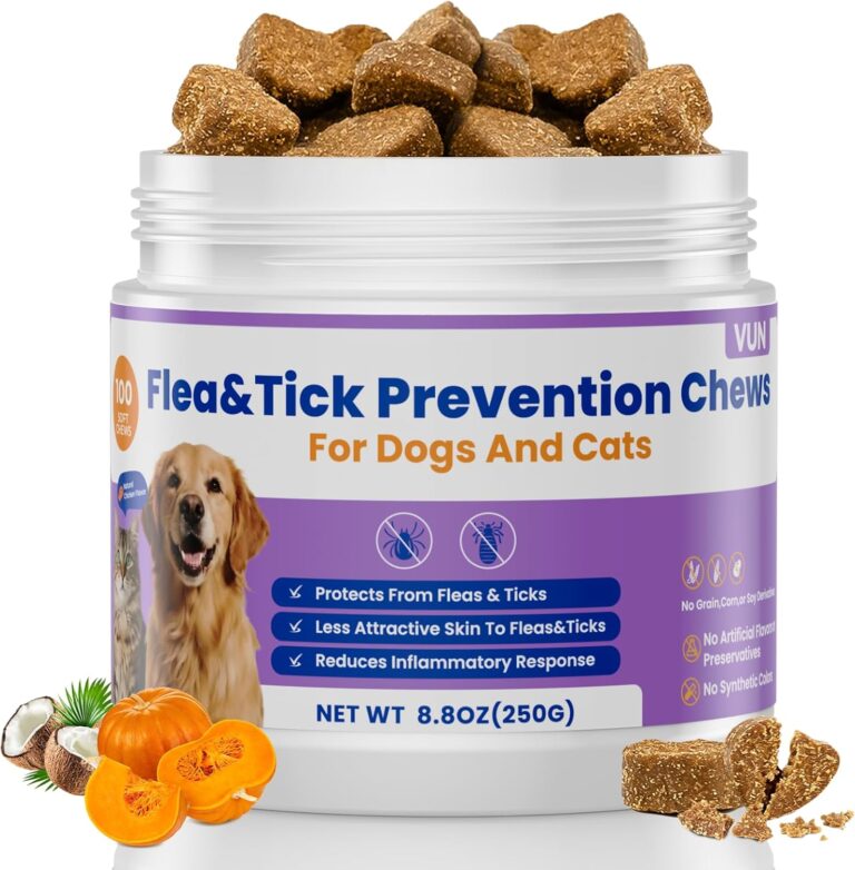 VUN Dog Flea and Tick Treatment Chewable,Natural Oral Flea Treatment for Cats,Relieve Itching& Biting,Flea Tick Prevention for Dogs Chews Supplement for Skin&Coat, Small Large Dog,100 Counts