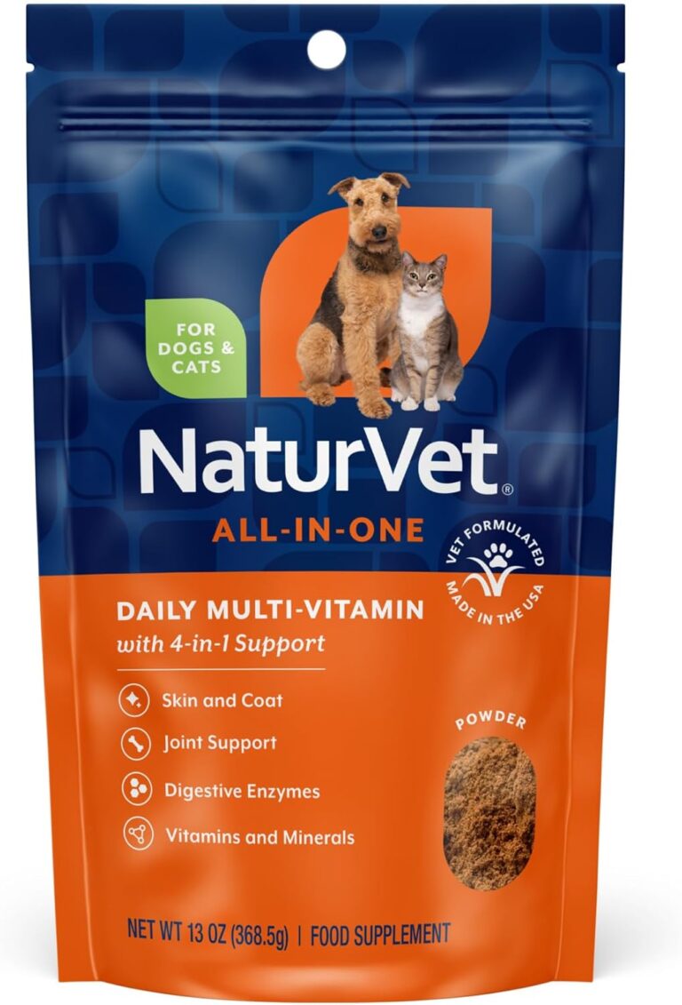 NaturVet All-in-One Dog Supplement - for Joint Support, Digestion, Skin, Coat Care  Dog Multivitamins with Minerals, Omega-3, 6, 9  Wheat-Free Vitamins for Dogs  13-Ounce Powder