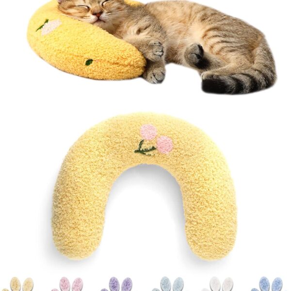Cat Pillows for Indoor Cat and Small Dog, Calming Dog Pillows, Half Donut Dog Cutated Calming Pillow, Cozy Cat Bed Pillow Cute Rabbit Pillows (Yellow)