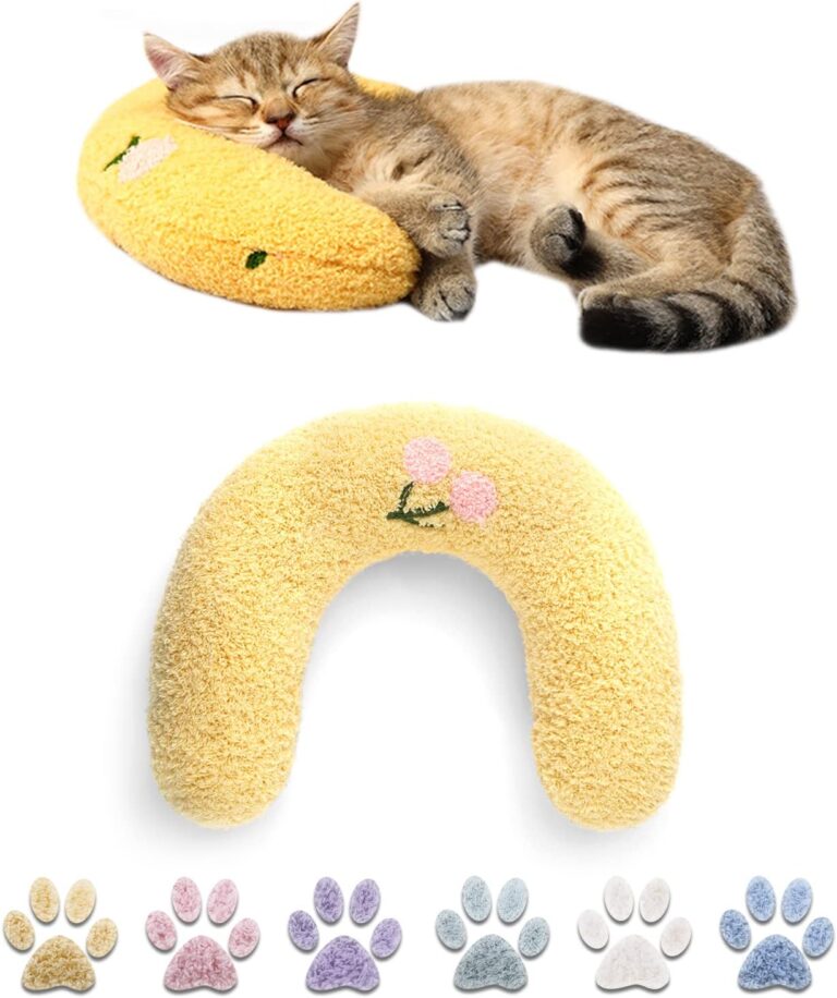 Cat Pillows for Indoor Cat and Small Dog, Calming Dog Pillows, Half Donut Dog Cutated Calming Pillow, Cozy Cat Bed Pillow Cute Rabbit Pillows (Yellow)