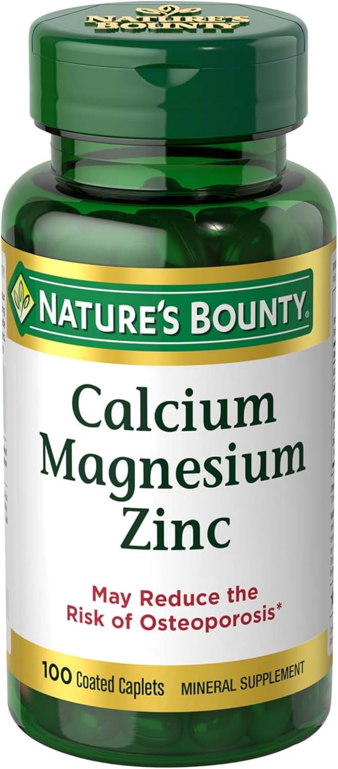 Nature's Bounty Calcium Magnesium & Zinc Caplets, Immune & Bone Health, Daily Supplement, 1000mg Calcium, 400mg Magnesium, 600 IU Vitamin D, Gluten Free, 100 Caplets Nature's Bounty Calcium Magnesium & Zinc Caplets, Immune & Bone Health, Daily Supplement, 1000mg Calcium, 400mg Magnesium, 600 IU Vitamin D, Gluten Free, 100 Caplets