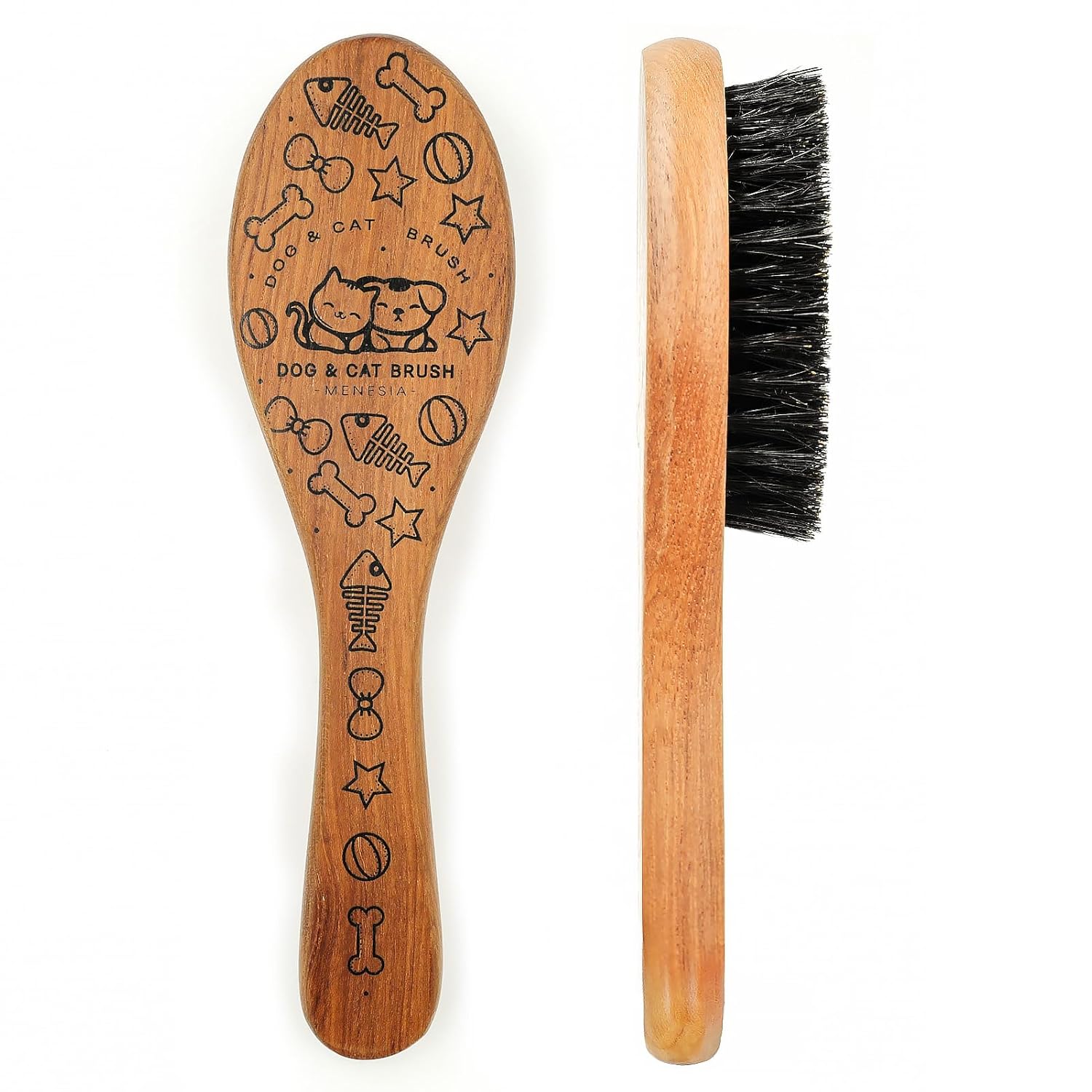 Menesia Pet Soft Brush with Wood Handle and Boar Bristle Hair - Soft Cat and Dog Grooming Brush for Short Hair Cats and Small Dogs - Gentle Massage and Dandruff Removal (Cat) Menesia Pet Soft Brush with Wood Handle and Boar Bristle Hair - Soft Cat and Dog Grooming Brush for Short Hair Cats and Small Dogs - Gentle Massage and Dandruff Removal (Cat)