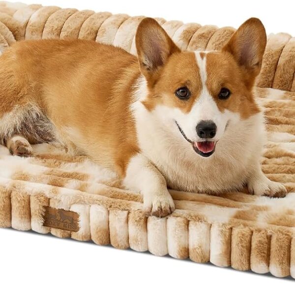 Cute Dog Bed, Faux Rabbit Fur Orthopedic Foam Dog Bed with Sides, Removable Washable Cover & Waterproof Lining, Comfortable Pet Couch for Medium Dogs, Tie-Dye Brown (36" L x 20" W x 6" Th)