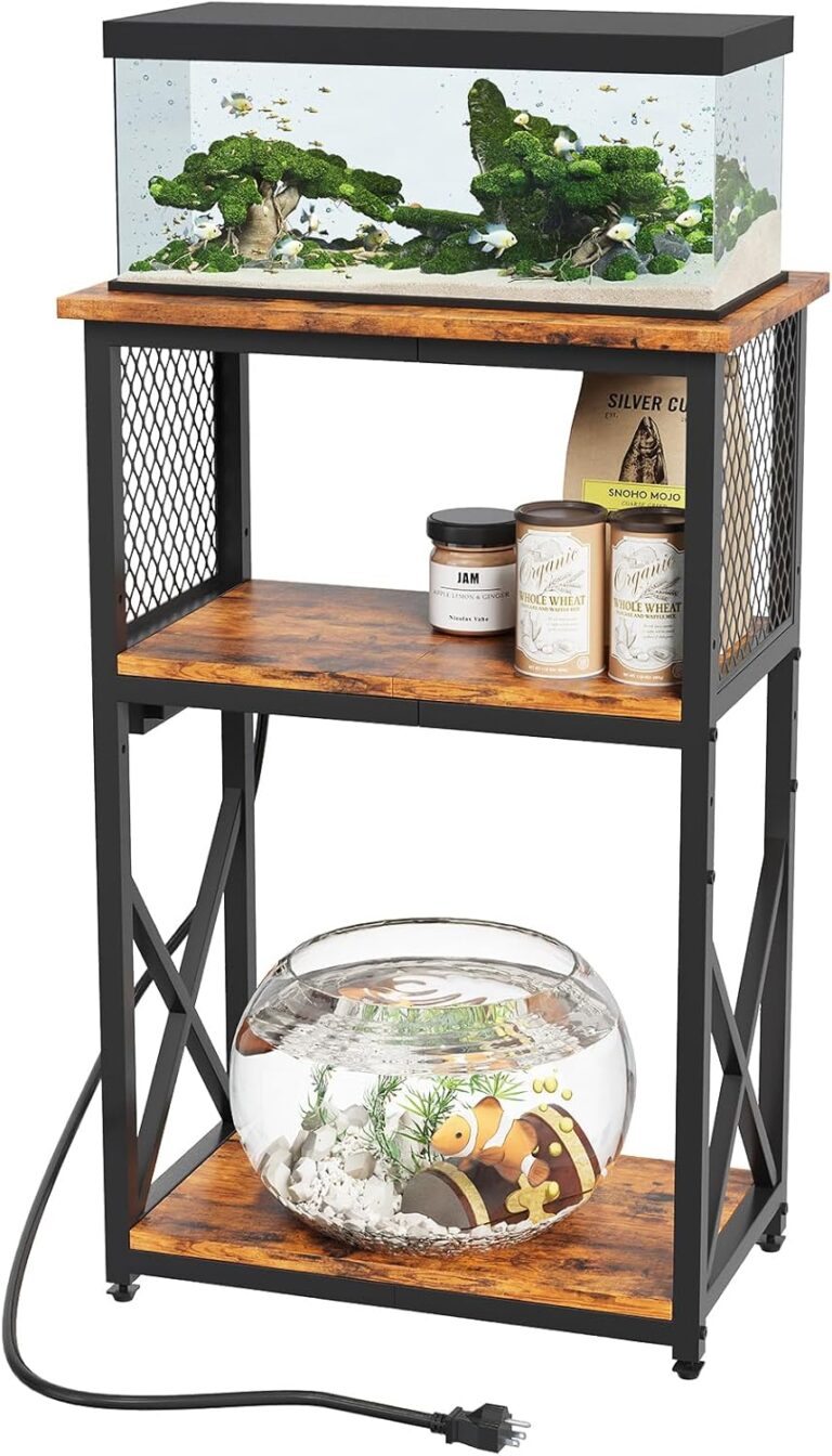 10 Gallon Fish Tank Stand with Power Outlet, 3 Tier Aquarium Stand with Shelf, Turtle/Reptile Tank Stand for Home Office,Adjustable Boards, 20.47''L11.42''W30.91''H, Retro Brown