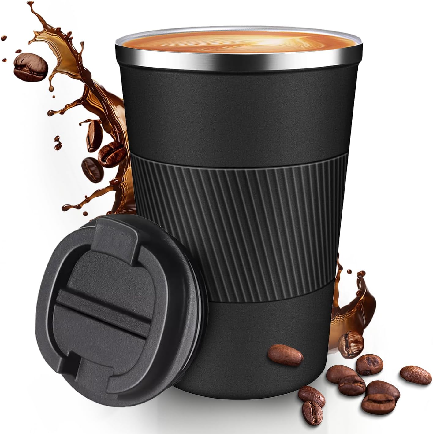 12OZ Travel Coffee Mug Insulated Coffee Cup with Spill Leak Proof Lid, Portable Stainless Steel Tumbler Reusable Hot and Cold Water Mug for Car, Daily, Camping-Black 12OZ Travel Coffee Mug Insulated Coffee Cup with Spill Leak Proof Lid, Portable Stainless Steel Tumbler Reusable Hot and Cold Water Mug for Car, Daily, Camping-Black