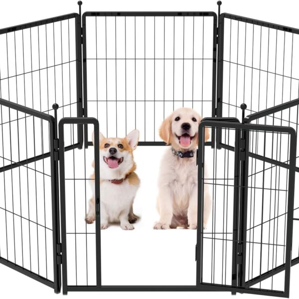 PETREEK Dog Playpen 24 inch 8 Panels for Indoor & Outdoor Use  Heavy-Duty Metal Pet Fence with Ground Stakes, Rounded Ball Tops for Safety, Stable & Foldable Design, Easy to Assemble