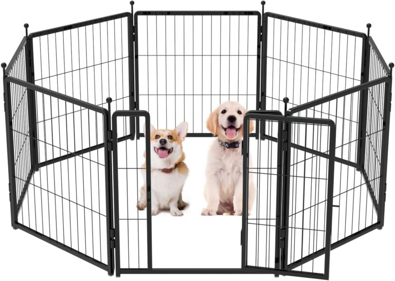 PETREEK Dog Playpen 24 inch 8 Panels for Indoor & Outdoor Use  Heavy-Duty Metal Pet Fence with Ground Stakes, Rounded Ball Tops for Safety, Stable & Foldable Design, Easy to Assemble