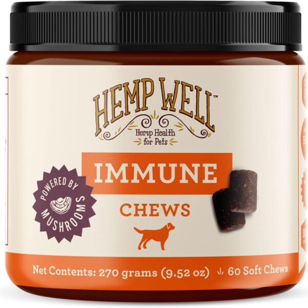 Hemp Well Immune - Digestion + Gut Support - Dog Soft Chews with Functional Mushrooms - 60 Count, Dog Supplements for Digestive and Skin Support