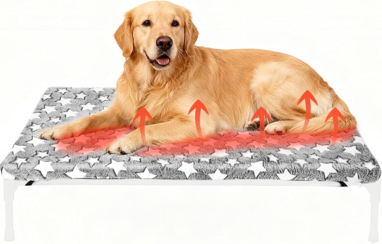 Clysee Large Self Warming Dog Bed Pad for Elevated Dog Bed Replacement Self Heating Warm Raised Cot Pad Mat with Corner Strap Removable Washable Soft Plush Cover Non-Slip Bottom Star(51 x 32 Inches)