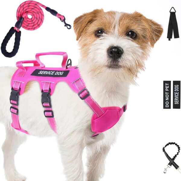 Escape Proof Dog Harness for Large Medium Sized Dogs Six Point Adjustable, Service Dog Vest Harness and Leash Set, No Pull Dogs Harnesses with Handle, Medium Dog Harnesses for Walking(Pink, S)