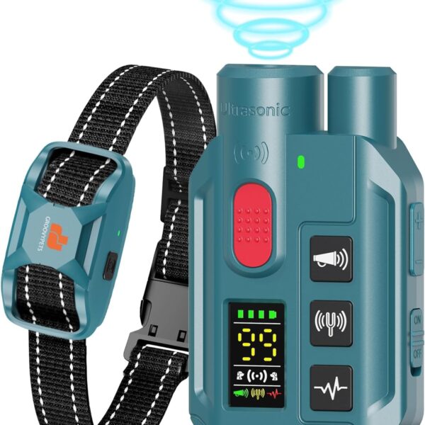 GROOVYPETS Dog Training Collar with Ultrasonic Bark Deterrent, 1000 Yards Remote with Full Color LCD Display, 4 Effective Training Modes, Waterproof E-Collar Receiver, Fits 10-150 lbs Dogs