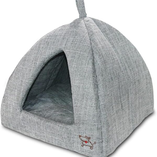 Best Pet Supplies Dog House Bed Crate Mat Tent Indoor Round Soft Plush for Small, Medium, and Large Breeds - Gray Linen, 19 x 19 x H:19"